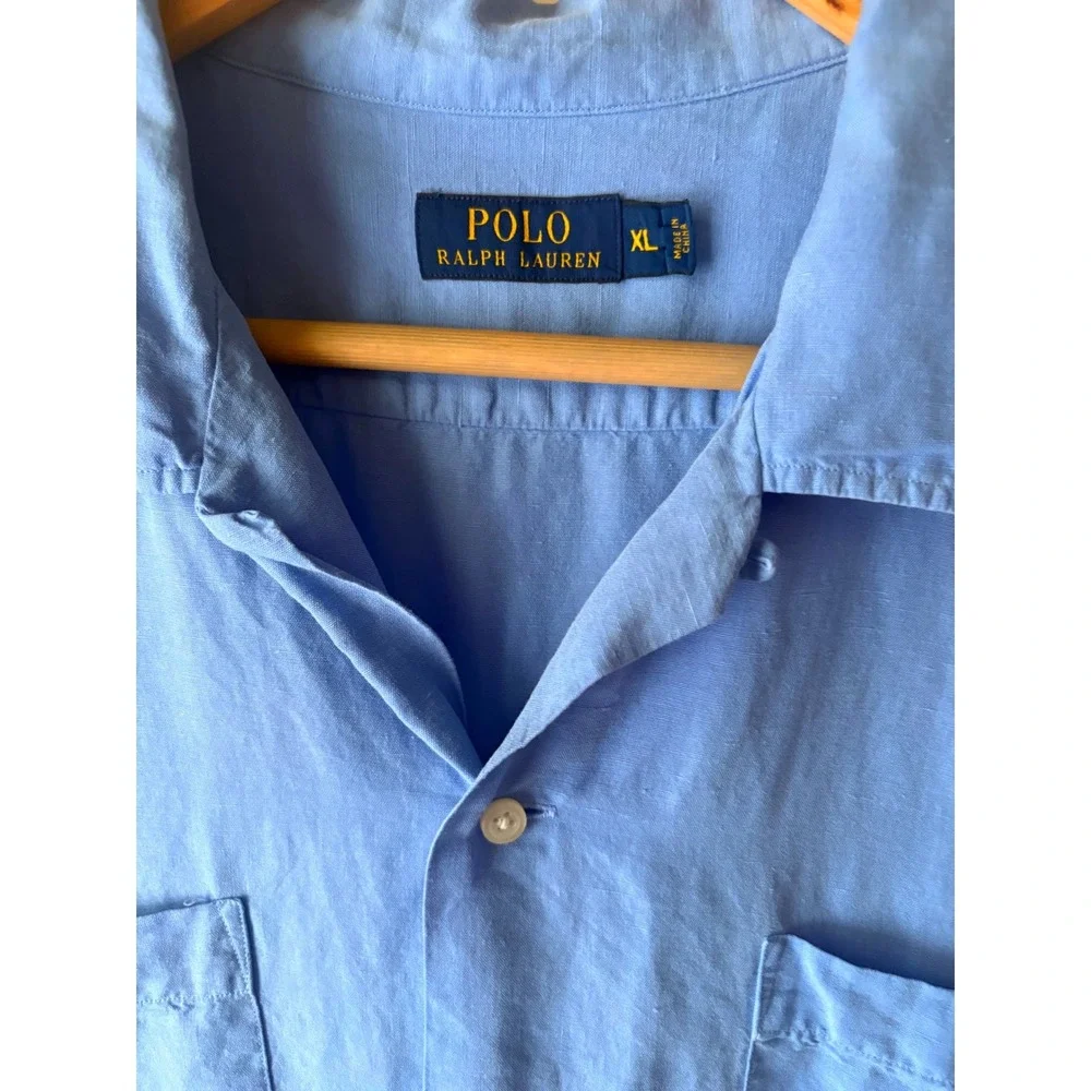 Polo Ralph Lauren Blue Linen Silk Blend Button Front Camp Shirt XL